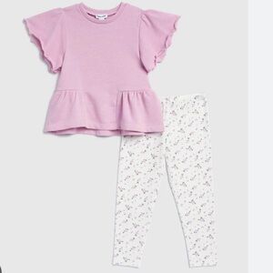 Splendid Pink Ruffle Sleeve Kids Top & Floral Leggings